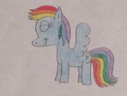 Size: 3264x2448 | Tagged: safe, artist:smurfettyblue, character:rainbow dash, equestria daily, eyes closed, female, happy, nightly roundup, rainbow dash day, rd day, solo, spread wings, traditional art, wings