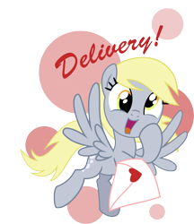 Size: 3607x4175 | Tagged: safe, artist:nstone53, character:derpy hooves, species:pegasus, species:pony, absurd resolution, cute, cutie mark background, derpabetes, female, heart, letter, love letter, simple background, smiling, solo, transparent background