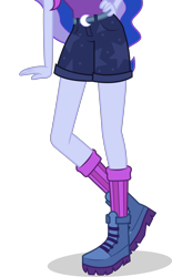 Size: 3143x5073 | Tagged: safe, artist:teentitansfan201, edit, character:princess luna, character:vice principal luna, equestria girls:legend of everfree, g4, my little pony: equestria girls, my little pony:equestria girls, absurd resolution, boots, camp everfree outfits, clothing, cropped, female, leg focus, legs, pictures of legs, raised leg, shorts, simple background, socks, solo, transparent background, vector, vector edit, vice principal luna