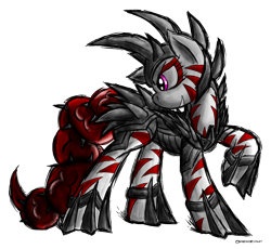 Size: 2500x2300 | Tagged: safe, artist:theomegaridley, oc, oc only, oc:rampage, species:earth pony, species:pony, fallout equestria, fallout equestria: project horizons, armor, barbed wire, female, mare, raised hoof, signature, solo