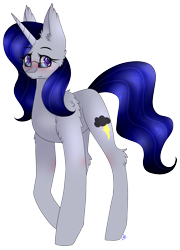 Size: 1297x1805 | Tagged: safe, artist:alithecat1989, oc, oc only, oc:thunderstorm, species:pony, species:unicorn, blushing, ear fluff, female, fluffy, glasses, mare, simple background, solo, transparent background, unicorn oc