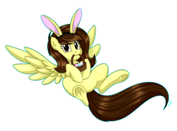 Size: 1024x754 | Tagged: safe, artist:whitehershey, oc, oc only, oc:white hershey, species:pegasus, species:pony, basket, bunny ears, easter, female, mare, mouth hold, simple background, solo, spread wings, transparent background, wings