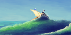 Size: 2000x1000 | Tagged: safe, artist:fynjy-87, oc, oc only, oc:marussia, species:earth pony, species:pony, nation ponies, deviantart group, flag, ocean, russia, russian, sailboat, sailing, solo
