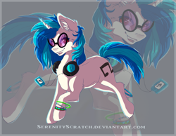 Size: 1399x1085 | Tagged: safe, artist:serenity, character:dj pon-3, character:vinyl scratch, species:pony, bracelet, cute, female, glasses, headphones, ipod, jewelry, mare, solo, vinylbetes, zoom layer