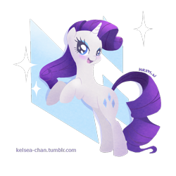 Size: 1000x1000 | Tagged: safe, artist:kelsea-chan, character:rarity, species:pony, species:unicorn, abstract background, cutie mark background, female, mare, rearing, smiling, solo