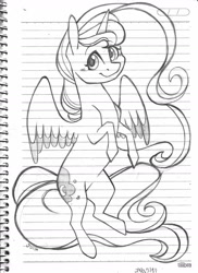 Size: 1024x1409 | Tagged: safe, artist:twixyamber, character:princess luna, species:pony, female, lined paper, monochrome, solo, traditional art