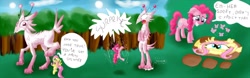 Size: 2000x625 | Tagged: safe, artist:noctulov, character:fluttershy, character:pinkie pie, species:earth pony, species:pegasus, species:pony, comic, female, flattened, mare