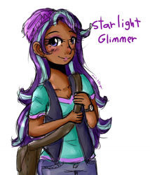 Size: 1097x1280 | Tagged: safe, artist:midoriya_shouto, character:starlight glimmer, my little pony:equestria girls, clothing, dark skin, female, human coloration, simple background, smiling, solo, white background