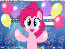 Size: 3300x2474 | Tagged: safe, artist:sapphiregamgee, character:pinkie pie, species:earth pony, species:pony, against glass, balloon, desktop, female, fourth wall, glass, looking at you, mac os x, operating system, solo