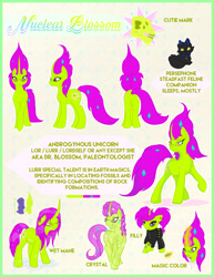 Size: 2550x3300 | Tagged: safe, artist:overlord pony, oc, oc only, oc:nuclear blossom, species:crystal pony, species:pony, species:unicorn, androgynous, filly, neopronouns, nonbinary, reference sheet, wet mane