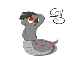 Size: 1600x1200 | Tagged: safe, artist:hartenas, oc, oc only, oc:coil, species:lamia, armpits, original species, simple background, snake pony, solo