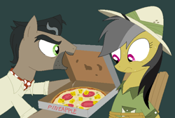 Size: 1212x816 | Tagged: safe, artist:hyolark, character:daring do, character:doctor caballeron, species:pony, food, pineapple, pineapple pizza, pizza, pure unfiltered evil, sweat, tied up, torture
