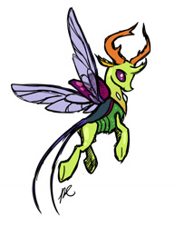 Size: 838x1083 | Tagged: safe, artist:hexfloog, character:thorax, species:changeling, species:reformed changeling, male, old version, simple background, smiling, solo, spread wings, wings