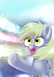Size: 1429x2039 | Tagged: safe, artist:anonbelle, character:derpy hooves, species:pegasus, species:pony, female, solo, trail