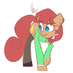 Size: 2048x2048 | Tagged: safe, artist:vanillashineart, oc, oc only, oc:scarlet topaz, species:pony, ascot, clothing, ear piercing, earring, jewelry, piercing, solo, stockings, sweater, thigh highs