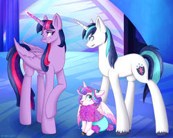 Size: 2001x1589 | Tagged: safe, artist:mailner, character:princess flurry heart, character:shining armor, character:twilight sparkle, character:twilight sparkle (alicorn), species:alicorn, species:pony, species:sheep, species:unicorn, angry, aunt and niece, best aunt ever, blep, brother and sister, card, castle, cloven hooves, crystal, cute, eye contact, father and daughter, female, filly, floppy ears, fluffy, flurrybetes, glare, glowing horn, grin, hearthstone, lamb, looking at each other, looking up, magic, male, mare, nervous, open mouth, polymorph, raised hoof, sheepish grin, shining armor is not amused, sitting, smiling, sparkles, species swap, spell, spell gone wrong, spread wings, stallion, stealth pun, this will end in tears, tongue out, transformation, unamused, warcraft, wings, worst aunt ever