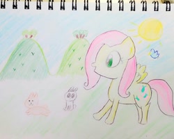 Size: 1280x1026 | Tagged: safe, artist:sumi-mlp25, character:angel bunny, character:fluttershy, species:pegasus, species:pony, female, happy, mare, smiling, traditional art