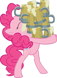Size: 4003x5396 | Tagged: safe, artist:scrimpeh, character:pinkie pie, species:earth pony, species:pony, episode:the super speedy cider squeezy 6000, g4, my little pony: friendship is magic, absurd resolution, balancing, bipedal, cider, eyes closed, featureless crotch, female, holding, mare, simple background, solo, transparent background, vector