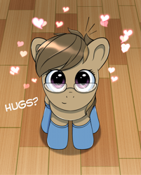 Size: 1447x1800 | Tagged: safe, artist:anonbelle, oc, oc only, oc:dawnsong, species:earth pony, species:pony, clothing, commission, cute, female, filly, glasses, heart, hnnng, hug request, looking at you, socks