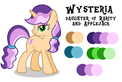 Size: 1024x683 | Tagged: safe, artist:spottedlions, oc, oc only, oc:wysteria, parent:applejack, parent:rarity, parents:rarijack, species:pony, species:unicorn, color palette, female, freckles, mare, next generation, offspring, original character do not steal, simple background, solo, white background