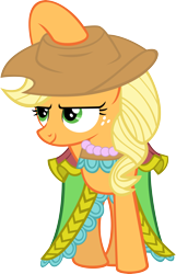 Size: 3764x5852 | Tagged: safe, artist:mysteriouskaos, character:applejack, species:earth pony, species:pony, bridesmaid dress, clothing, dress, female, hat, mare, simple background, smiling, smirk, solo, transparent background, vector