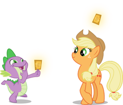 Size: 900x770 | Tagged: safe, artist:mewtwo-ex, character:applejack, character:spike, species:dragon, species:earth pony, species:pony, episode:the ticket master, g4, my little pony: friendship is magic, crossed hooves, duo, female, gala ticket, magic, male, mare, simple background, telekinesis, ticket, transparent background, vector
