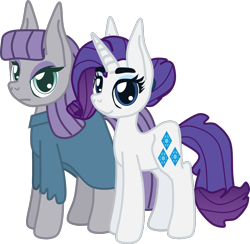 Size: 1156x1126 | Tagged: safe, artist:casanova-mew, character:maud pie, character:rarity, species:earth pony, species:pony, species:unicorn, ship:rarimaud, alternate hairstyle, female, lesbian, mare, shipping, simple background, transparent background