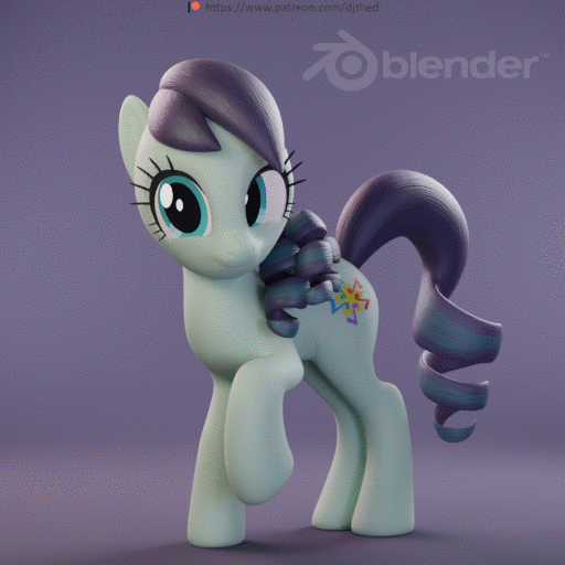 Size: 512x512 | Tagged: safe, alternate version, artist:therealdjthed, character:coloratura, species:earth pony, species:pony, 3d, 3d model, animated, blender, blinking, cute, cycles, cycles render, female, gif, idle, idle animation, looking at you, mare, model:djthed, patreon, patreon logo, perfect loop, raised hoof, rara, rarabetes, simple background, smiling, solo