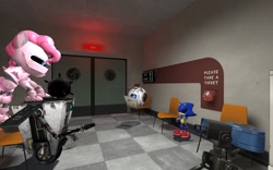 Size: 1280x800 | Tagged: safe, artist:fezwearingdoctor, character:pinkie pie, species:pony, 3d, crossover, metal sonic, personality core, pinkie bot, portal (valve), robot, robot pony, sonic the hedgehog (series), wheatley