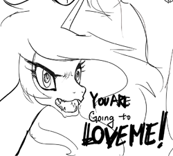 Size: 1000x904 | Tagged: safe, artist:chigusa, character:daybreaker, character:princess celestia, species:alicorn, species:pony, angry, female, mare, monochrome, sketch, upscaled, yandelestia, yandere, you're going to love me