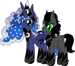 Size: 1790x1568 | Tagged: safe, artist:casanova-mew, character:king sombra, character:princess luna, species:pony, ship:lumbra, armor, female, male, mare, missing horn, reformed sombra, shipping, simple background, stallion, straight, transparent background