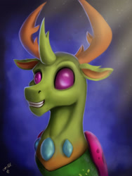 Size: 1200x1600 | Tagged: safe, artist:vittorionobile, character:thorax, species:changeling, species:reformed changeling, grin, looking at you, male, smiling, solo
