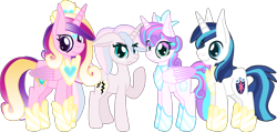 Size: 2864x1365 | Tagged: safe, artist:casanova-mew, character:princess cadance, character:princess flurry heart, character:shining armor, oc, oc:obsidian heart, parent:princess cadance, parent:shining armor, parents:shiningcadance, species:alicorn, species:pony, species:unicorn, ship:shiningcadance, eyeliner, family, female, makeup, male, mare, offspring, older, shipping, simple background, stallion, straight, transparent background