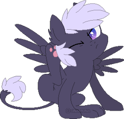 Size: 288x277 | Tagged: safe, artist:sinamuna, base used, oc, oc only, oc:stormwake, species:griffon, species:pegasus, species:pony, nextgen:pandaverse, behaving like a dog, colt, male, mixed breed, next generation, paws, pegagryph, simple background, transparent background, underpaw, watermark