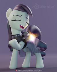 Size: 855x1080 | Tagged: safe, artist:therealdjthed, character:coloratura, species:earth pony, species:pony, 3d, 3d model, blender, cycles, cycles render, female, mare, model:djthed, patreon, patreon logo, raised hoof, rara, singing, smiling, solo