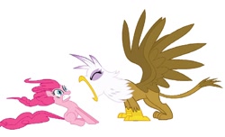 Size: 1214x736 | Tagged: safe, artist:samueljcollins1990, character:gilda, character:pinkie pie, species:griffon, roar, simple background, white background