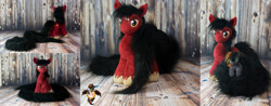 Size: 2543x1000 | Tagged: safe, artist:essorille, oc, oc only, oc:losian, species:earth pony, species:pony, impossibly long tail, irl, male, photo, plushie, red and black oc, stallion