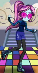 Size: 277x520 | Tagged: safe, artist:unicornsmile, character:sunny flare, my little pony:equestria girls, clothing, cute, dancing, female, fingerless gloves, glasses, gloves, secret agent, smiling, solo, starsue