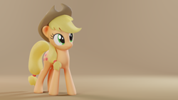 Size: 3840x2160 | Tagged: safe, alternate version, artist:therealdjthed, character:applejack, species:earth pony, species:pony, 3d, 3d model, blender, cycles, cycles render, female, mare, model:djthed, simple background, smiling, solo, wallpaper