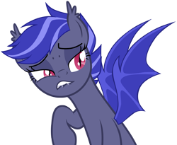 Size: 6600x5401 | Tagged: safe, artist:zee66, oc, oc only, oc:night watch, species:bat pony, species:pony, absurd resolution, fangs, raised hoof, simple background, solo, spread wings, transparent background, wings