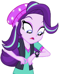 Size: 515x640 | Tagged: safe, artist:thebar, character:starlight glimmer, equestria girls:mirror magic, g4, my little pony: equestria girls, my little pony:equestria girls, spoiler:eqg specials, background removed, beanie, clothing, female, hat, simple background, solo, transparent background, vest, watch, wristwatch