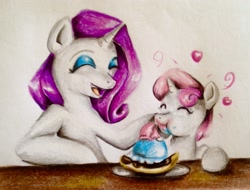 Size: 2334x1770 | Tagged: safe, artist:nolyanimeid, character:rarity, character:sweetie belle, episode:forever filly, g4, my little pony: friendship is magic, banana split, food, ice cream, traditional art