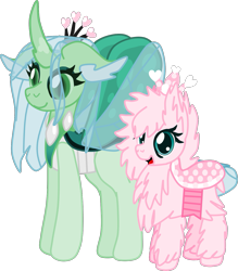 Size: 1305x1493 | Tagged: safe, artist:casanova-mew, character:queen chrysalis, oc, oc:fluffle puff, species:changeling, species:pony, species:reformed changeling, ship:chrysipuff, canon x oc, changedlingified, female, lesbian, purified chrysalis, shipping, simple background, transparent background