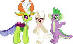 Size: 2505x1491 | Tagged: safe, artist:casanova-mew, character:spike, character:thorax, oc, oc:annie, parent:spike, parent:thorax, parents:thoraxspike, species:changeling, species:dragon, species:reformed changeling, ship:thoraxspike, gay, interspecies offspring, magical gay spawn, male, shipping, simple background, transparent background