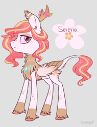 Size: 1024x1347 | Tagged: safe, artist:flourret, oc, oc only, oc:serena, parent:princess celestia, parent:thorax, parents:thoralestia, species:changepony, female, gray background, hybrid, offspring, simple background, solo