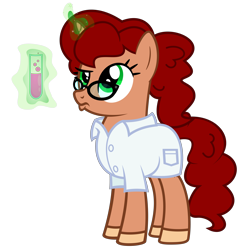 Size: 7000x7000 | Tagged: safe, artist:worstsousaphonehorse, oc, oc only, species:pony, species:unicorn, absurd resolution, clothing, female, glasses, glowing horn, lab coat, magic, simple background, solo, test tube, transparent background, vector