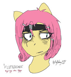 Size: 996x1080 | Tagged: safe, artist:itzdatag0ndray, character:fluttershy, assertive, eyeshadow, female, goth, lipstick, makeup, rapper, simple background, solo, soundcloud, white background