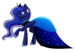 Size: 1024x713 | Tagged: safe, artist:whitehershey, character:princess luna, species:alicorn, species:pony, clothing, dress, female, mare, raised hoof, simple background, solo, transparent background
