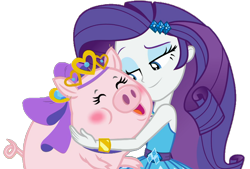 Size: 1288x873 | Tagged: safe, artist:thebar, edit, edited screencap, screencap, character:rarity, episode:queen of clubs, g4, my little pony: equestria girls, my little pony:equestria girls, background removed, blushing, bracelet, eyes closed, female, gem, hug, jewelry, not a vector, pig, simple background, solo, transparent background