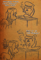 Size: 755x1105 | Tagged: safe, artist:epulson, character:trixie, character:twilight sparkle, alcohol, cigarette, comic, sketch, smoking